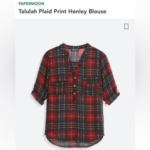 Papermoon Talulah Plaid Print Henley Blouse